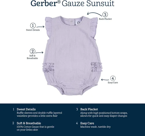 Vista 6 de Gerber Mameluco sin mangas con volantes para bebé niña