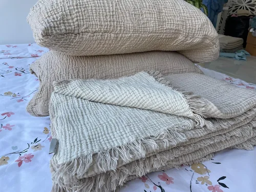 Vista 6 de Fundas de almohada 100% de muselina de algodón, 4 capas de algodón turco suave, solo fundas de almohada, no incluye manta ni colcha, color beige