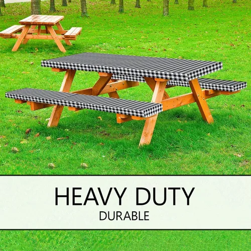 Vista 3 de LINPRO - Funda de mesa de picnic de 6 pies con fundas para bancos, fundas ajustadas de mesa de picnic de vinilo con elástico, elementos esenciales