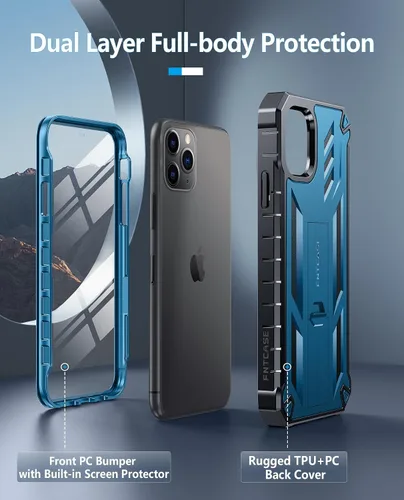 Vista 4 de FNTCASE Funda para iPhone 11 Pro-Max: Fundas protectoras resistentes a prueba de golpes con soporte - Resistente doble capa de grado militar a