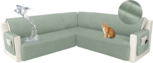 Vista 31 de HDCAXKJ Funda seccional de esquina impermeable para sofá de terciopelo en forma de L, fundas para sofá para mascotas, perros, suaves, resistentes