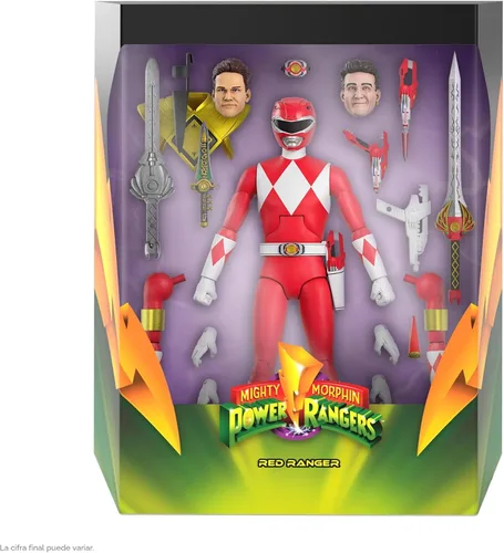 Vista 2 de Super7 ULTIMATES! Mighty Morphin Power Rangers Red Ranger - Figura de acción de Power Rangers de 7" con accesorios, coleccionables clásicos