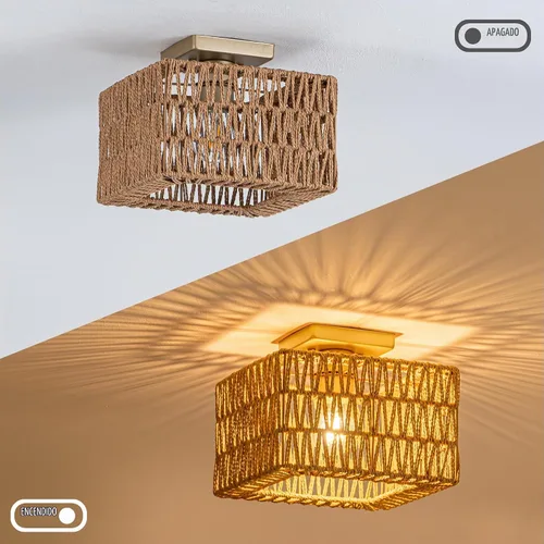 Vista 4 de Rpzloila Lámpara de Techo de Ratán, Accesorio de Luz Bohemia Dorada, Lámpara de Techo Cuadrada de Montaje Empotrado para Dormitorio, Pasillo