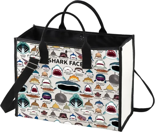 Vista 8 de BWWKTOP Bolsa de lona con cara de tiburón, regalo para amantes de los tiburones, bolsas reutilizables para comestibles