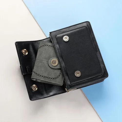 Vista 6 de SENDEFN Cartera pequeña de cuero plegable para mujer, con bloqueo RFID y bolsillo para monedas con cremallera, 1-gris, Cartera pequeña para mujer