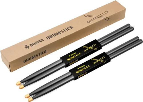 Vista 3 de Donner Baquetas 5A, baquetas clásicas de madera de arce negro con bolsa de almacenamiento, 2 pares