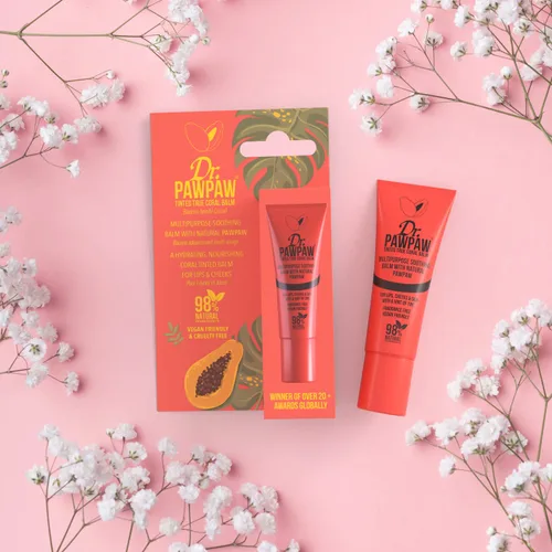 Vista 6 de Bálsamo tintado calmante multiusos – Bálsamo labial para labios, mejillas, ojos – Bálsamo labial teñido – Hidratante labial con papaya – Coral