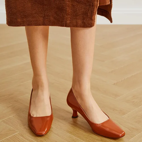 Vista 3 de Trary Zapatos de tacón de gatito para mujer, zapatos de vestir clásicos con punta cuadrada, zapatos casuales de tacón bajo cerrado para mujer oficina