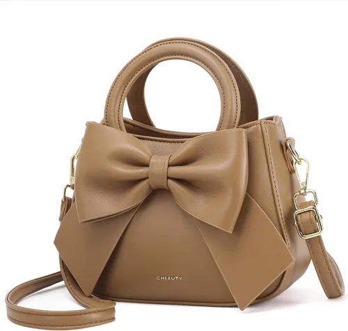 Vista 13 de Bolsos pequeños para mujeres tipo bandolera, bolso cruzado de cuero vegano y carteras con asa superior de transporte y lindo nudo de lazo