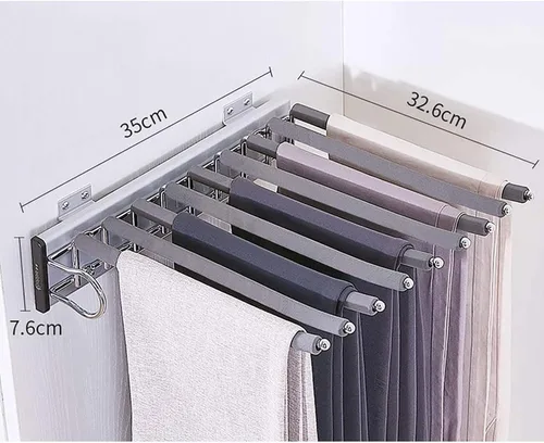 Vista 2 de Perchero extraíble con barra antideslizante para colgar, instalación izquierda/derecha para pantalones de armario deslizante, estante