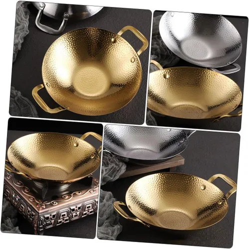 Vista 8 de Olla seca de acero inoxidable con doble asa para el hogar, olla caliente estilo coreano para cocinar y utensilios de cocina portátiles para uso