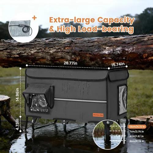 Vista 2 de Casa plegable extragrande para gatos, con marco de metal, aislada, impermeable, refugio para gatos callejeros con puerta de escape, refugio cálido