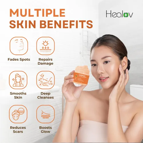 Vista 3 de Healov Crema de zanahoria – Crema iluminadora facial y corporal para manchas oscuras, tono de piel desigual y piel opaca – Loción hidratante