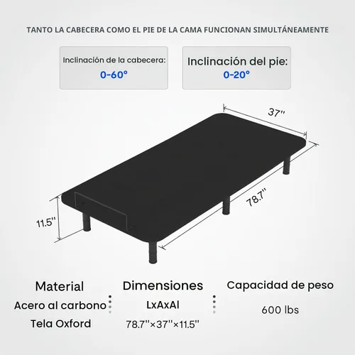 Vista 2 de FLEXISPOT Base de cama ajustable individual XL y colchón de espuma viscoelástica de gel de 10 pulgadas