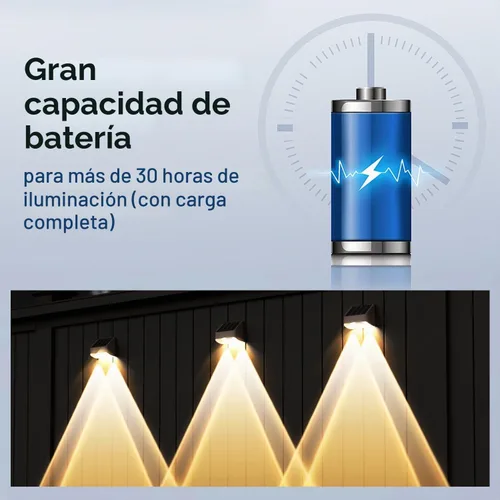 Vista 6 de Luces solares de valla súper duraderas al aire libre, luces de cubierta impermeables, perfectas para días de invierno y lluviosos, iluminación solar