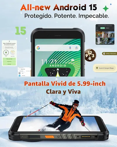 Vista 4 de Ulefone RugKing (16 GB+128 GB) Android 15 4G Smartphone, 9600 mAh, altavoz de 126 dB, cámara de 50MP+2MP+8MP teléfono resistente de 5.99 pulgadas
