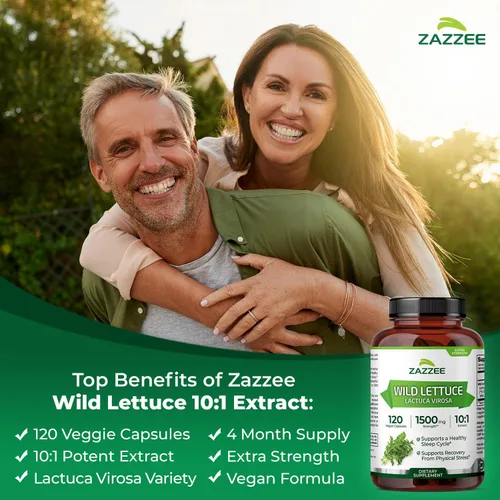 Vista 3 de Zazzee Extracto de lechuga silvestre extra fuerte 4:1, 500 mg de fuerza, 120 cápsulas veganas, potente variedad Lactuca Virosa, extracto 4X