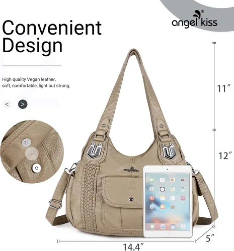 Vista 2 de Angelkiss - Bolsos y bolsos de mano para mujer, de cuero vegano lavado, bolso cruzado de hombro