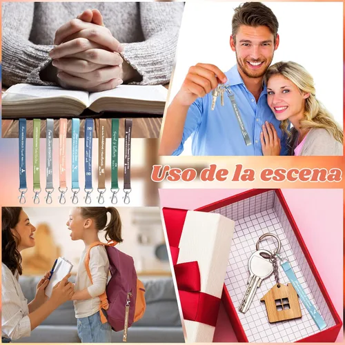 Vista 4 de 45 llaveros cristianos a granel inspiradores con versículos bíblicos, llaveros de poliéster con escritura, regalos de fiesta religiosa