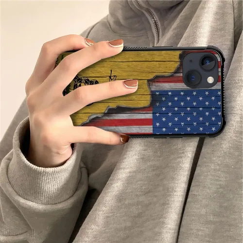 Vista 6 de H Don't Tread On Me - Funda protectora de TPU resistente a arañazos y golpes, compatible con iPhone 13 Mini, de 5.4 pulgadas Bandera de madera