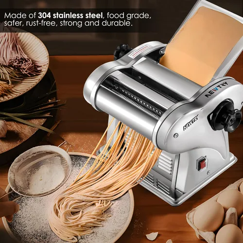 Vista 2 de NEWTRY Máquina Eléctrica para Hacer Pasta Máquina para Hacer Fideos Máquina para Hacer Pasta Rodillo Cortador de Masa Grosor Ajustable Acero