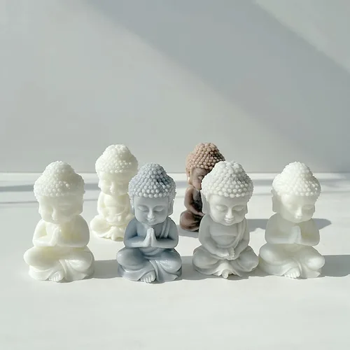 Vista 4 de Moldes de silicona para velas de loto y mini Buda con aguja de gancho para molde, etc. para decoración del hogar, velas perfumadas, fabricación de 2
