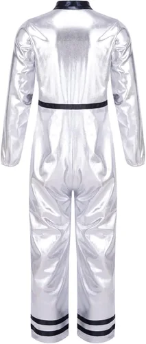 Vista 2 de iiniim Disfraz de astronauta para niños y niños, diseño metálico brillante explorador espacial para Halloween, juego de roles