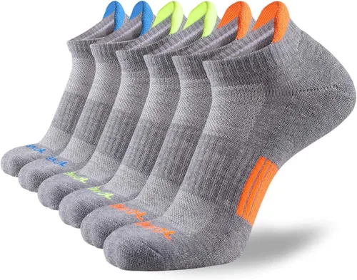 Vista 6 de JOYNÉE Calcetines deportivos para hombre de corte bajo con amortiguación para correr, transpirables, cómodos para deportes, paquete de 6