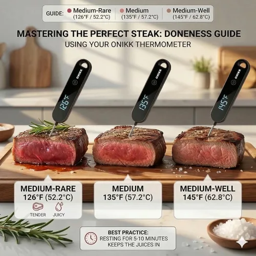 Vista 2 de ONIKK Termómetro digital para carne, termómetro de lectura instantánea de 0.6 segundos, precisión de ± 0.5 ℉, resistente al agua IPV7, detección