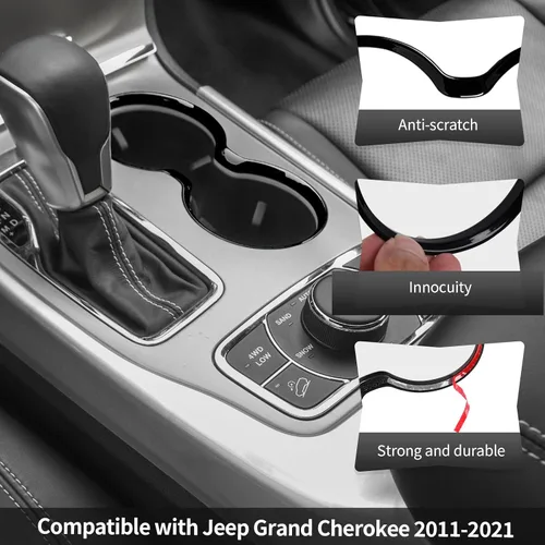 Vista 6 de para Jeep Grand Cherokee 2011-2021 Cubierta de Moldura del Portavasos Delantero, Anillo del Portavasos de la Fila Delantera Accesorios Interiores