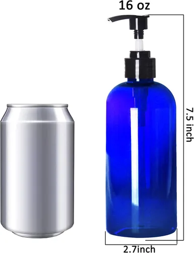 Vista 2 de Youngever Paquete de 5 botellas de plástico con bomba de 16 onzas, botellas de plástico recargables (azul)