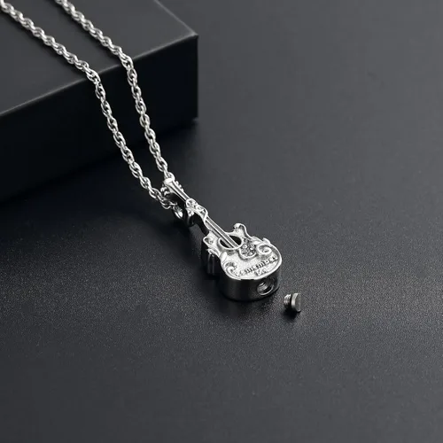 Vista 6 de Collar de urna de guitarra para cenizas, guitarra musical, recuerdo, colgantes, collar, guitarrista, amante de la música, joyería de cremación
