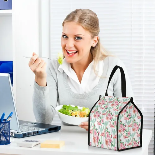 Vista 6 de Lunch Bag Flamingo Cactus Insulated Lunch Tote Bag for Women Men,Cooler Bag Reusable hermal Food Container Durable Leakproof Water-resistant College