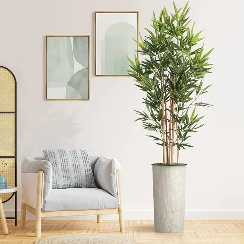 Vista 12 de Árbol artificial en macetero moderno con patrón de remolino, palmera tropical areca artificial de seda para decoración del hogar en interiores