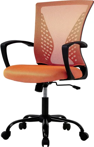 Vista 8 de HHS Silla de oficina ergonómica de malla, silla de computadora con soporte lumbar, reposabrazos de respaldo medio, giratoria, ajustable, para Negro