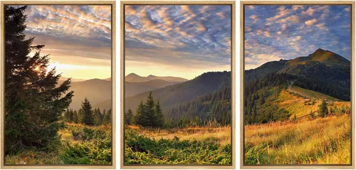 Vista 73 de wall26 Lienzo enmarcado para pared, juego de arte rojo, verde y amarillo, bosque de montaña otoñal, naturaleza, desierto, fotografía, realismo