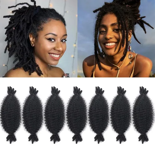 Vista 12 de Cabello afro trenzado elástico de 16 pulgadas, paquete de 3 marley twist para rastas falsas, trenzas rizadas de mariposa, cabello trenzado marley
