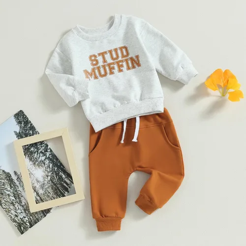 Vista 2 de Conjunto de sudadera de manga larga con estampado de letras para bebé y niño pequeño