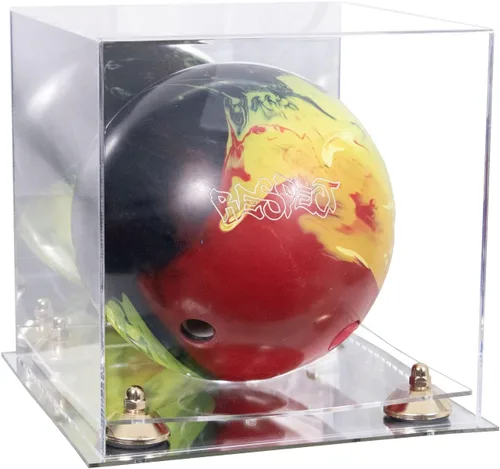 Vista 54 de Better Display Cases Acrylic Bowling Ball Display Case with Mirror Case, Yellow Risers and Clear Base (B33/A028)