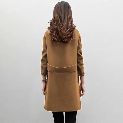 Vista 4 de JEGULV Gabardinas largas elegantes para mujer, ligeras, con frente abierto, color sólido, chaquetas para exteriores, cuello de solapa con muescas