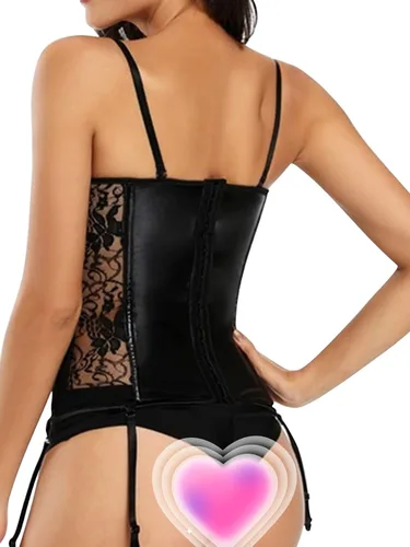 Vista 2 de Lilosy Body de peluche sexy con aros de encaje de PU