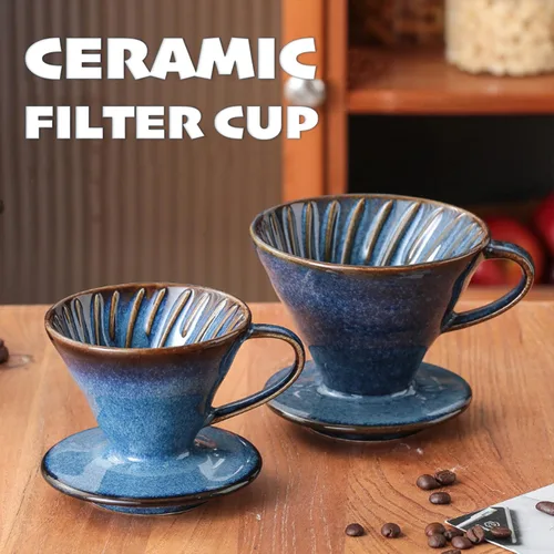 Vista 2 de Filtro gotero de café de cerámica con 60 ángulos cónico 02-4 tazas para verter sobre el café, taza de cerámica para exteriores, juego de filtros