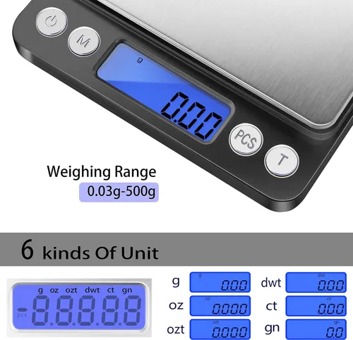 Vista 4 de Fuzion Báscula digital de gramos, precisión de 0.0004 oz, báscula digital de joyería de 17.64 oz Negro