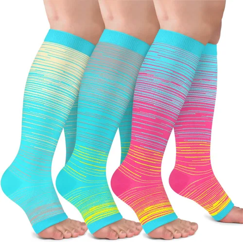 Vista 18 de CTHH Calcetines de compresión sin dedos para mujeres y hombres con puntera Beige