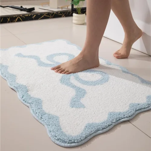 Vista 9 de Tapete de baño festoneado negro de 26 x 18 pulgadas, tapetes de baño suaves y absorbentes, lavables a máquina, de microfibra, para bañeras, lavabos