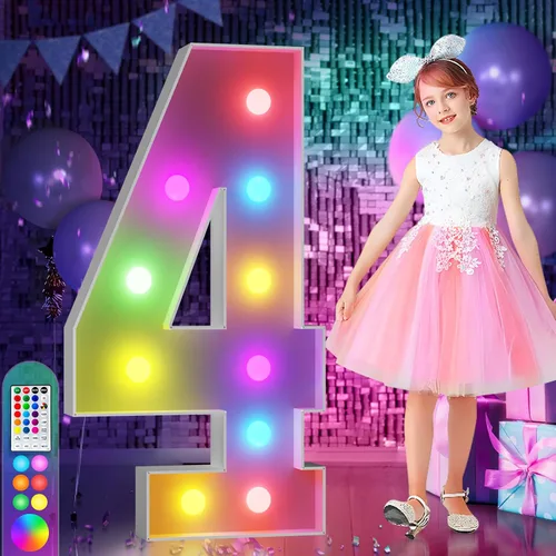 Vista 21 de Imprsv Letras coloridas de marquesina de 3 pies y letras grandes iluminadas RGB con control remoto, decoraciones de fiesta de cumpleaños Carta