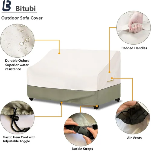 Vista 3 de Bitubi Funda impermeable para sofá de patio, funda resistente de 2 plazas para sofá al aire libre, tamaño de hasta 58 pulgadas de ancho x 32.5