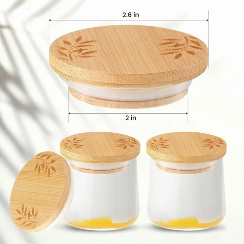 Vista 2 de 6 tapas para tarros de yogur compatibles con Oui, tapas de bambú con anillo