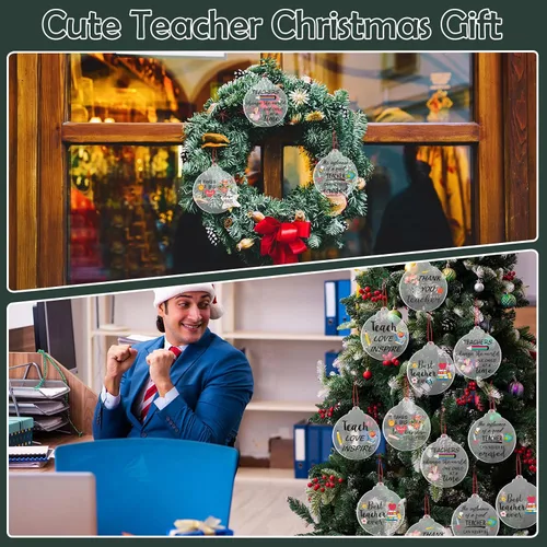 Vista 6 de Suzile 36 piezas de adornos de Navidad para profesores, regalos inspiradores, regalo de amistad, regalo redondo de acrílico para colgar, adornos