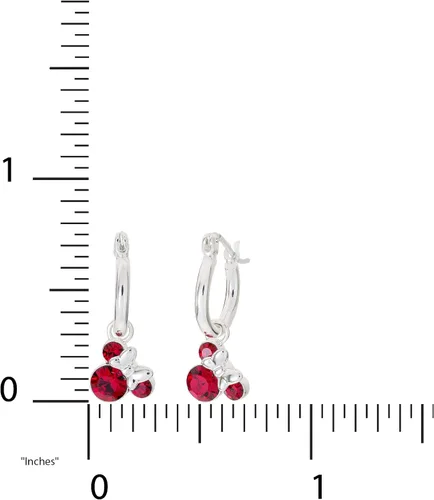 Vista 5 de Disney Minnie Mouse Jewelry, Crystal Birthstone Silver Plated Hoop Dangle Earrings, Latch Back